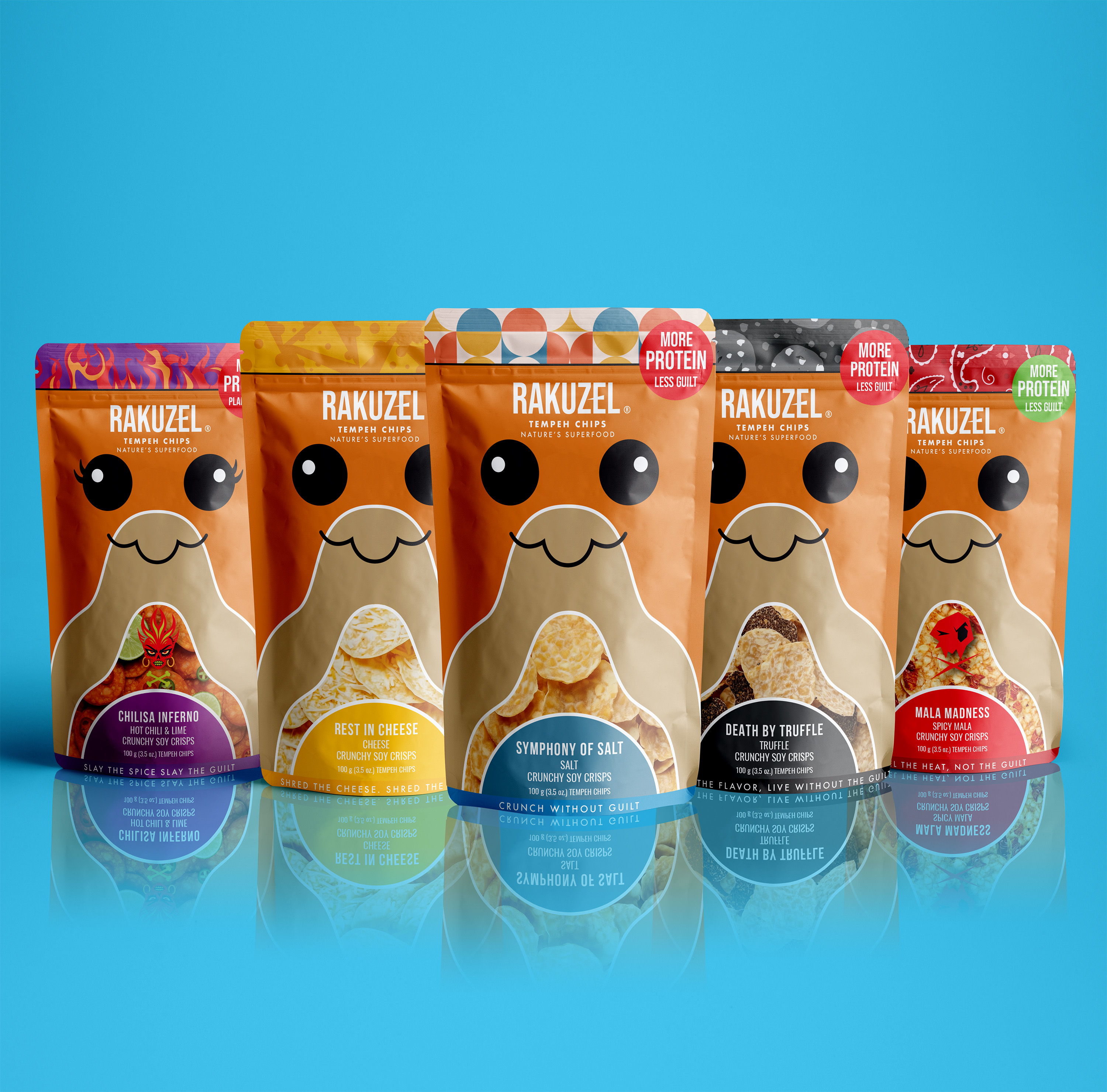 All 5 Rakuzel tempeh chip flavors lineup